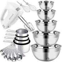 WEPSEN Hand Mixer Electric Mixing Bowls Set, 5 Speeds Handheld Mixer