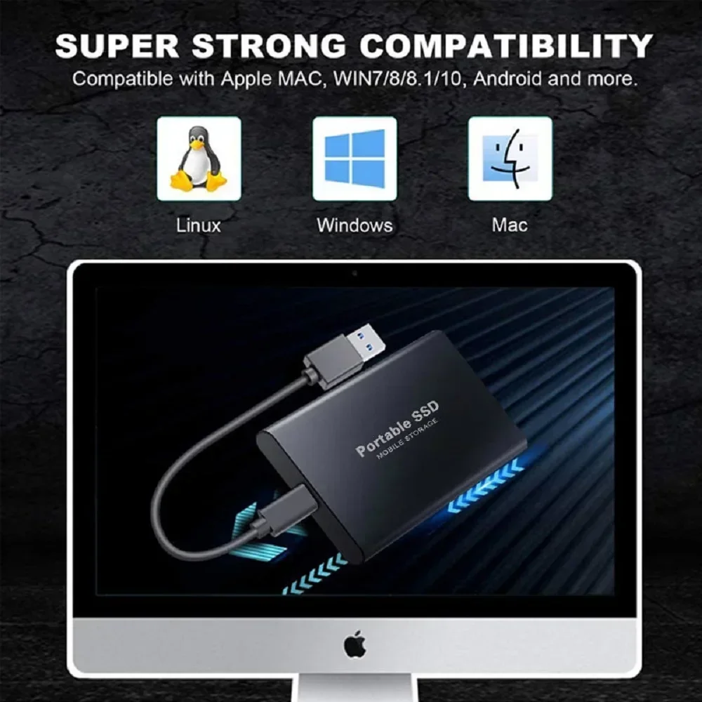 High-speed SSD 1TB External Hard Drive Portable 2TB Mobile Solid State Drive 256TB Mass External Hard Disk for Laptop/MAC/PC