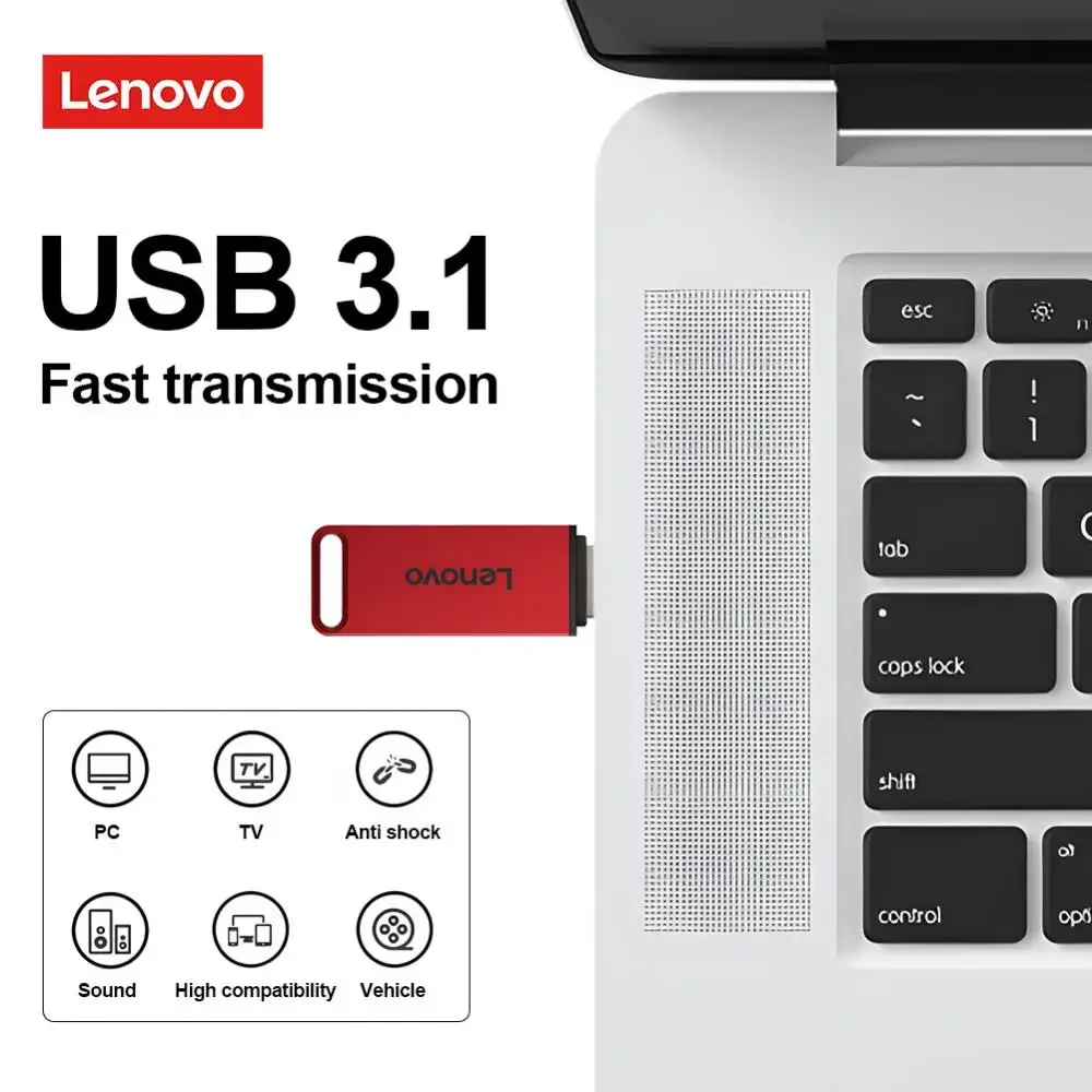 Lenovo USB 3.1 portable hard drive 2TB 1TB flash drive 512GB USB high-speed metal flash drive, suitable for PC