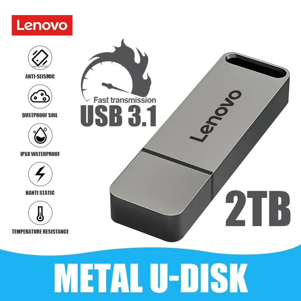 Lenovo USB 3.1 portable hard drive 2TB 1TB flash drive 512GB USB high-speed metal flash drive, suitable for PC