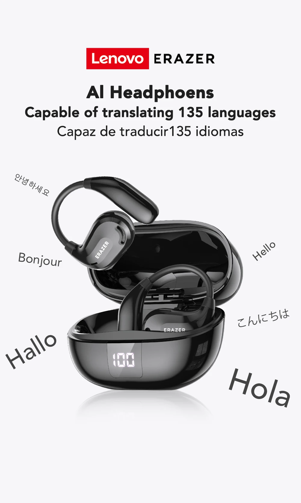 ERAZER XT66PRO Bluetooth Earphones ASMR Headsets DIY APP AI Translator Earbuds Wireless Headphones 13 Hours long life Display