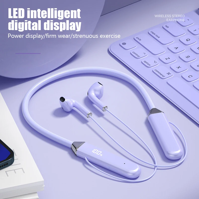 Neckband wireless connection compatible 5.2 headphones High sound quality stereo power display Magnetic Bluetooth earphones