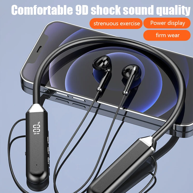 Neckband wireless connection compatible 5.2 headphones High sound quality stereo power display Magnetic Bluetooth earphones