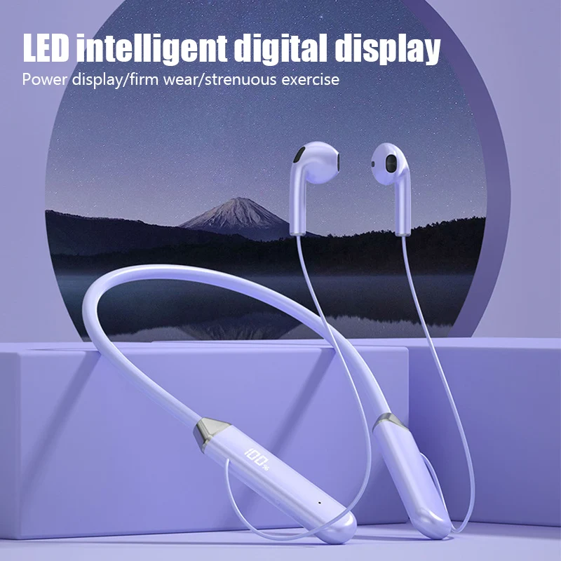 Neckband wireless connection compatible 5.2 headphones High sound quality stereo power display Magnetic Bluetooth earphones