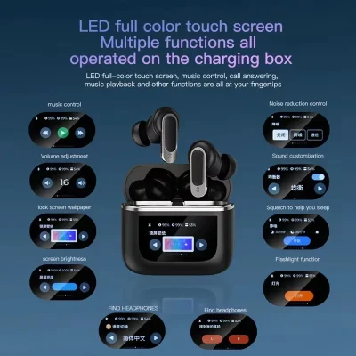 V8 screen display wireless Bluetooth earphones ANC active noise cancelling earbuds in ear earphones with built-in microphone - Image 3