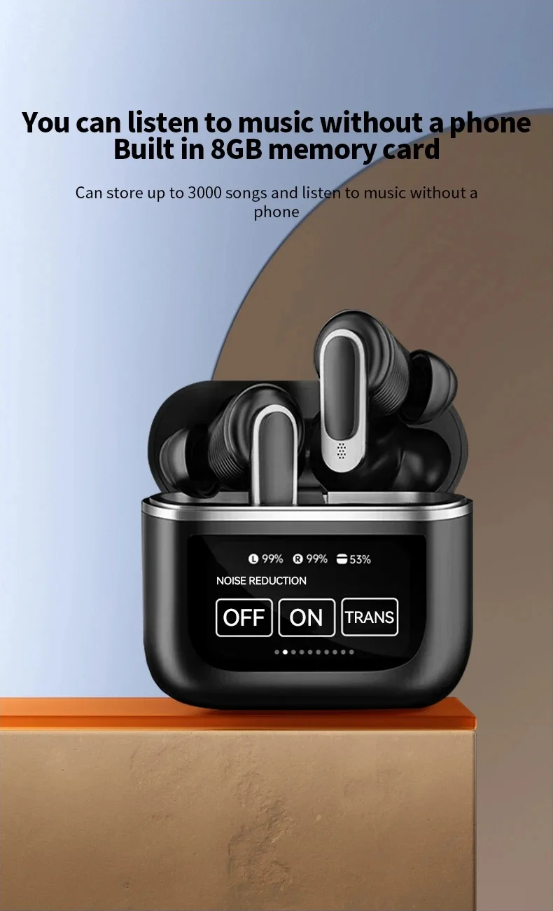 V8 screen display wireless Bluetooth earphones ANC active noise cancelling earbuds in ear earphones with built-in microphone