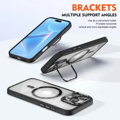 Luxury Magnetic Shockproof Phone Case For iPhone 15 16 14 13 12 11 Pro Max For Magsafe Funda Stand Glass Lens Protector Cover - Image 4