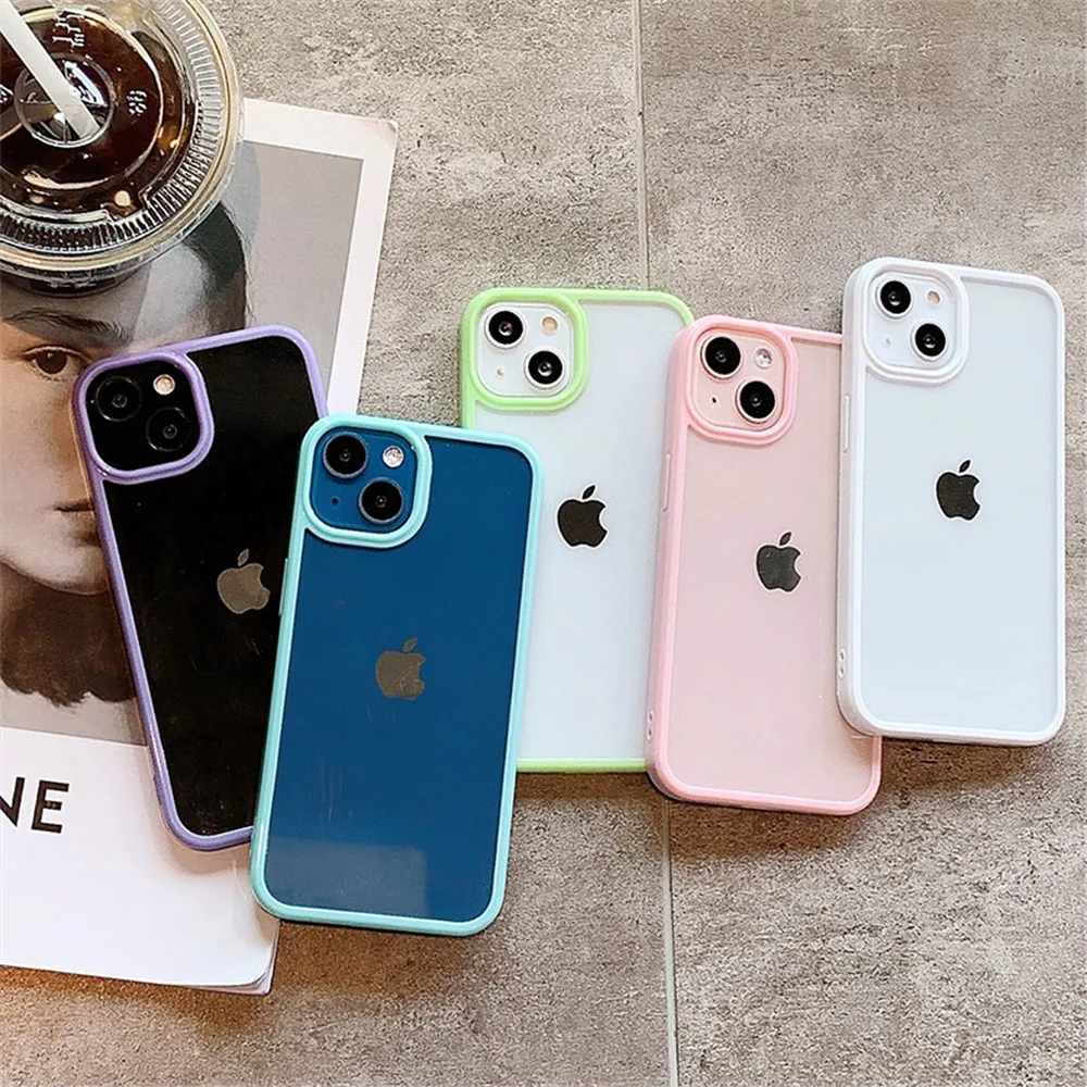 Candy Shockproof Silicone Bumper Phone Case For iPhone 16 15 14 11 12 13 Pro Max XS XR 8 7Plus Transparent Protection Back Cover