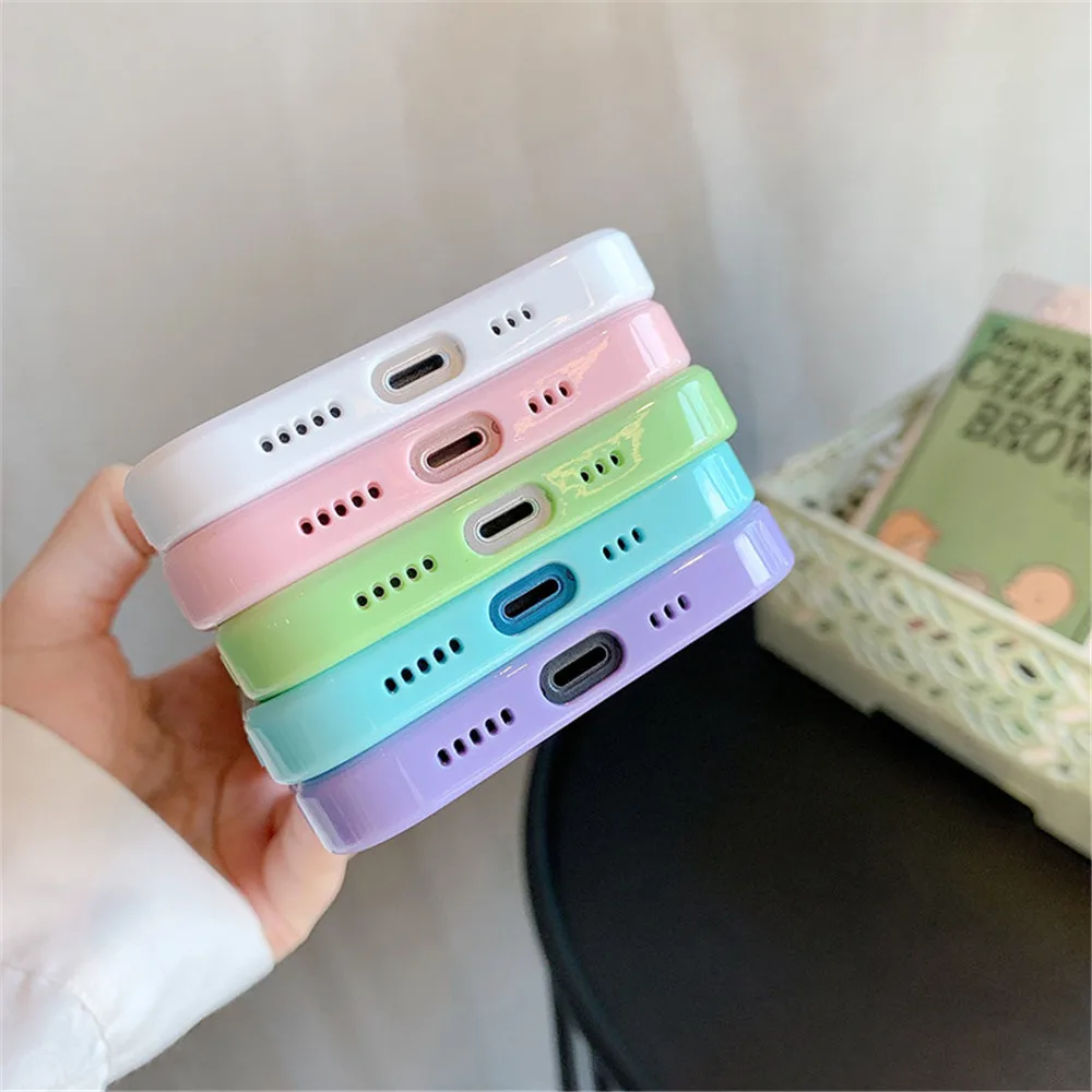 Candy Shockproof Silicone Bumper Phone Case For iPhone 16 15 14 11 12 13 Pro Max XS XR 8 7Plus Transparent Protection Back Cover