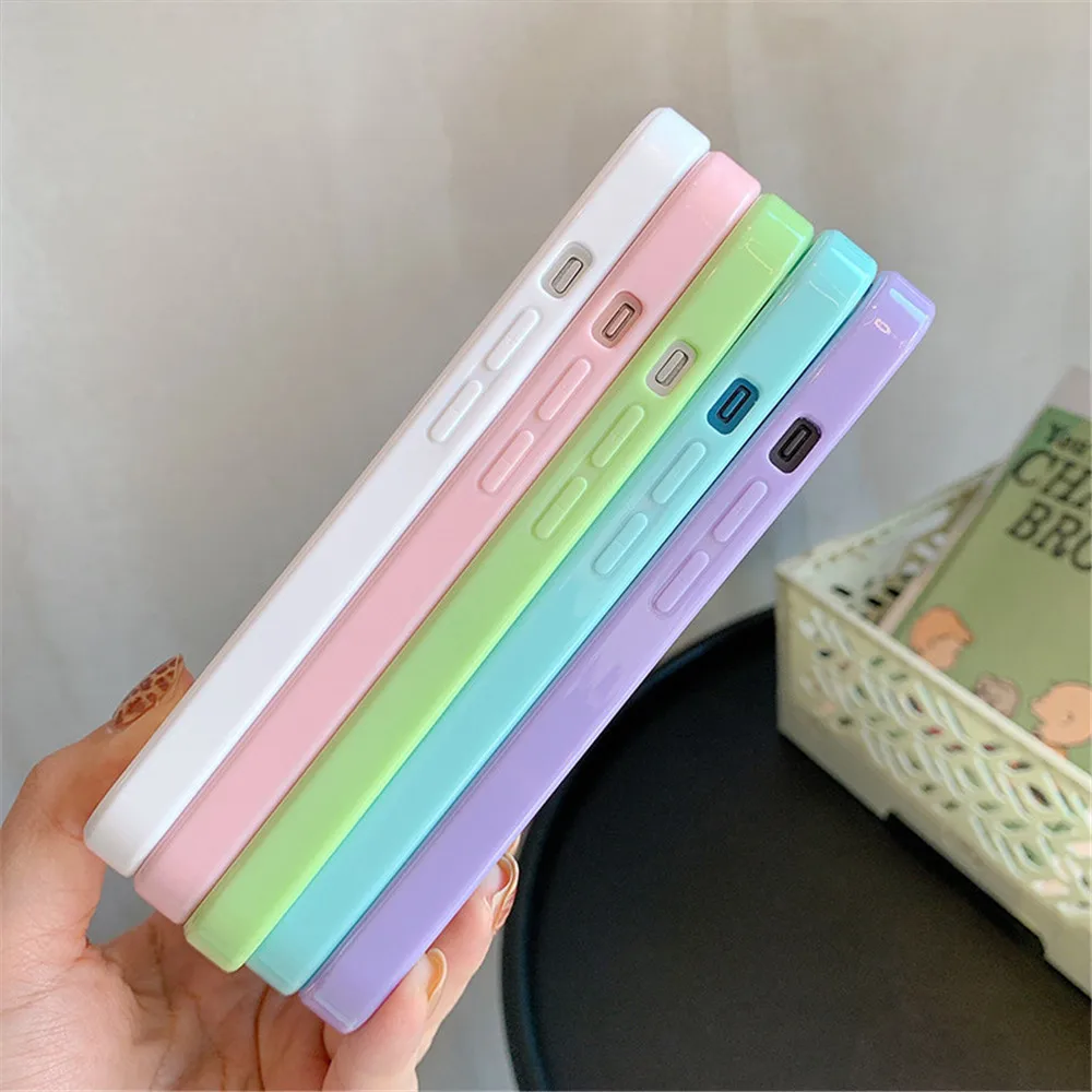 Candy Shockproof Silicone Bumper Phone Case For iPhone 16 15 14 11 12 13 Pro Max XS XR 8 7Plus Transparent Protection Back Cover