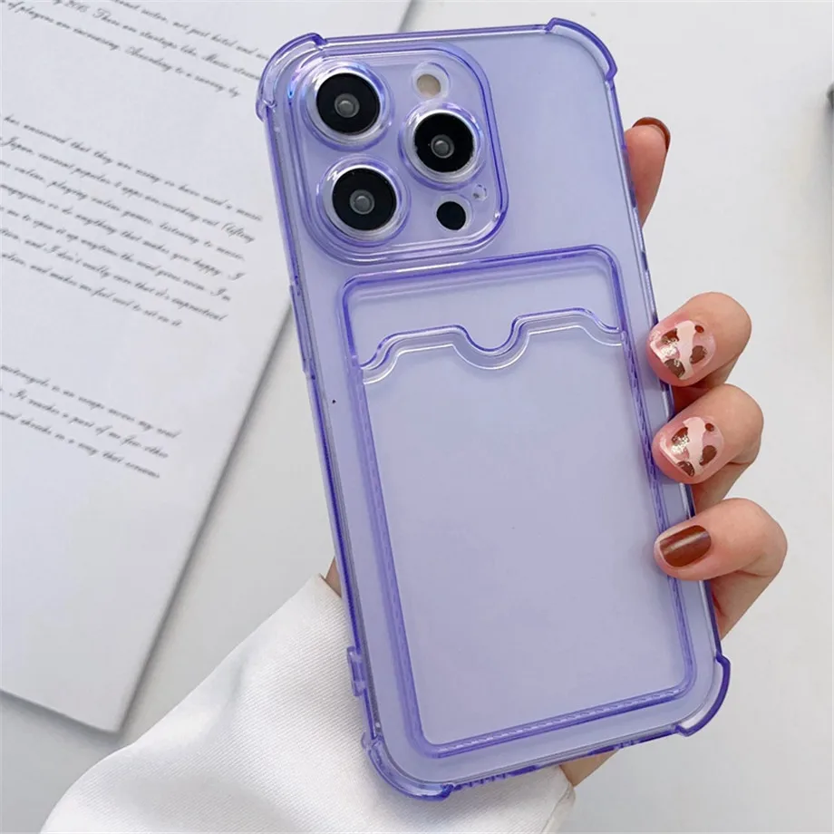 Transparent Card Slot Bag Holder Case For iPhone 16 15 14 13 12 11 Pro Max Mini X XR 7 8 Plus Clear Wallet Shockproof Soft Cover