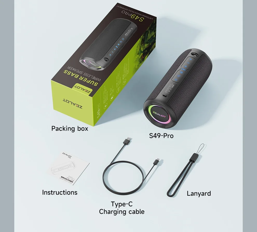 ZEALOT-S49PRO Portable Bluetooth Speaker 20W IPX6 Waterproof Powerful Sound Box Bass Boost Dual Pairing True Wireless Speaker ZEALOT-S49PRO Portable Bluetooth Speaker 20W IPX6 Waterproof Powerful Sound Box Bass Boost Dual Pairing True Wireless Speaker