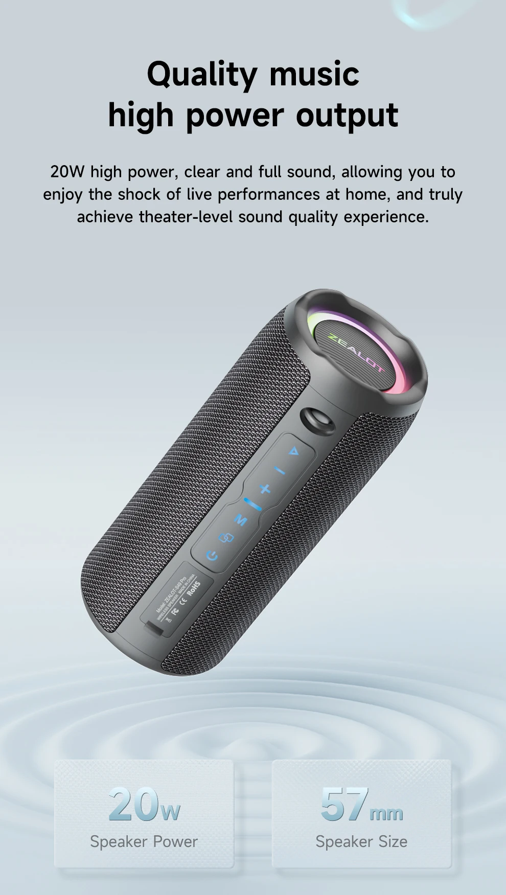 ZEALOT-S49PRO Portable Bluetooth Speaker 20W IPX6 Waterproof Powerful Sound Box Bass Boost Dual Pairing True Wireless Speaker ZEALOT-S49PRO Portable Bluetooth Speaker 20W IPX6 Waterproof Powerful Sound Box Bass Boost Dual Pairing True Wireless Speaker