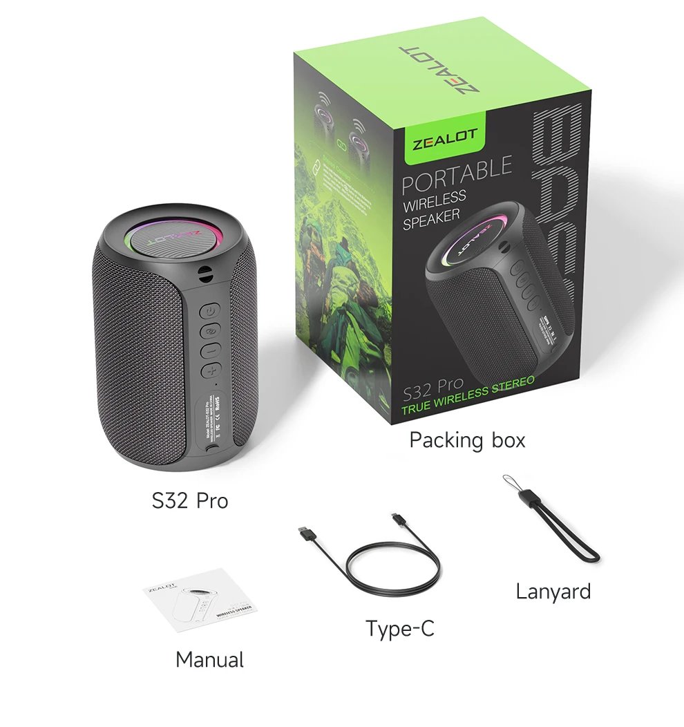 Zealot-S32PRO Powerful Bluetooth Speaker, Bass Wireless, LED Light, Outdoor Speakers, Subwoofer, Waterproof Sound Box Support Zealot-S32PRO Powerful Bluetooth Speaker, Bass Wireless, LED Light, Outdoor Speakers, Subwoofer, Waterproof Sound Box Support