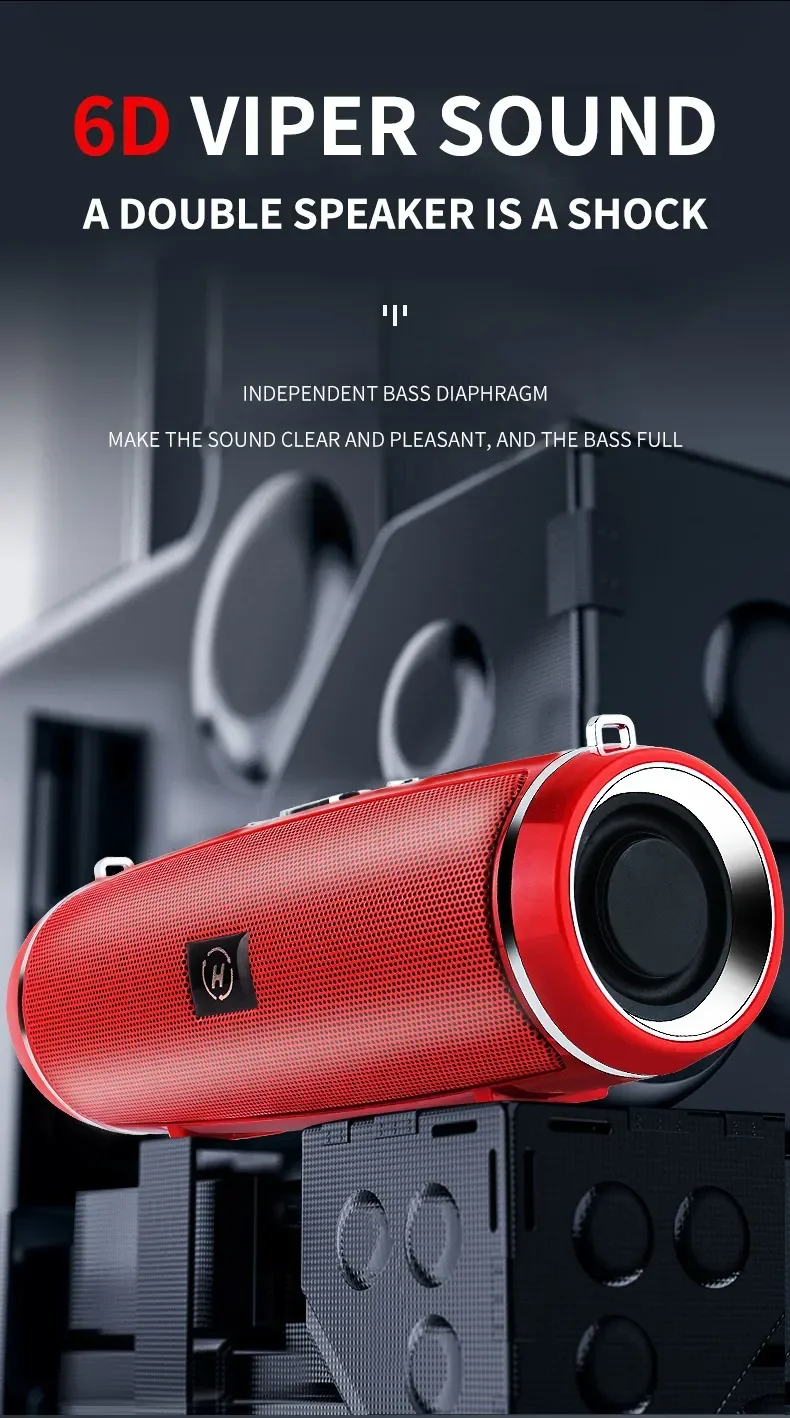 Portable Wireless Bluetooth Speaker IPX7 Waterproof Outdoor HIFI Pillar Speaker Subwoofer Stereo Speaker FM Radio TF Boom Box