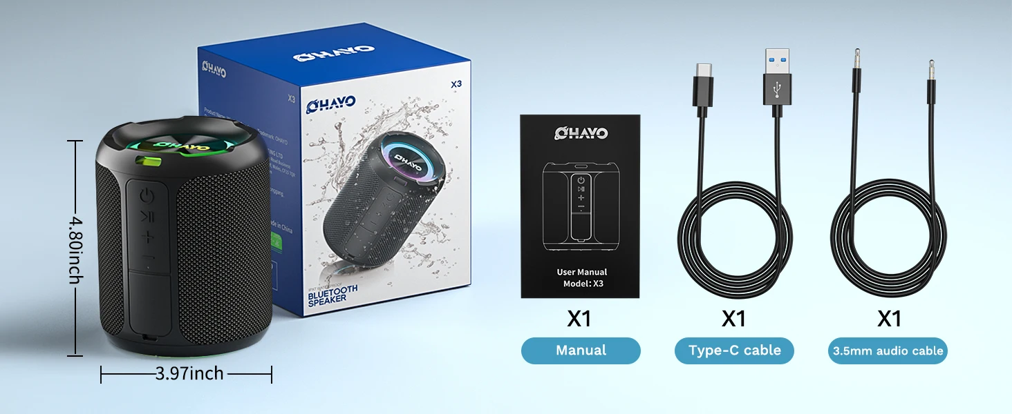 Ohayo X3 Portable Bluetooth Speaker, BT5.3 Wireless Speaker 40W Bass Diaphragms with Multi RGB Light, IPX7 Waterproof,TF & AUX Ohayo X3 Portable Bluetooth Speaker, BT5.3 Wireless Speaker 40W Bass Diaphragms with Multi RGB Light, IPX7 Waterproof,TF & AUX