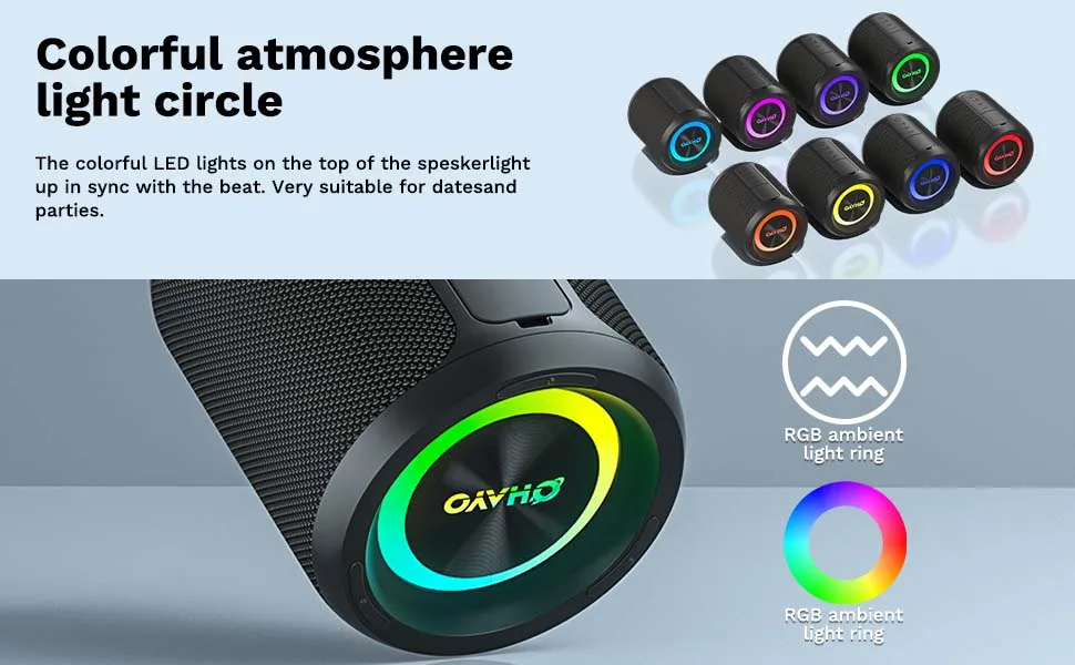 Ohayo X3 Portable Bluetooth Speaker, BT5.3 Wireless Speaker 40W Bass Diaphragms with Multi RGB Light, IPX7 Waterproof,TF & AUX Ohayo X3 Portable Bluetooth Speaker, BT5.3 Wireless Speaker 40W Bass Diaphragms with Multi RGB Light, IPX7 Waterproof,TF & AUX