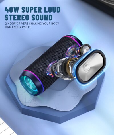 Ortizan X30 Portable Bluetooth Speakers Bass Boost 40W Powerful Wireless IPX7 Waterproof Speaker with 6600mAh Battery USB/TF/AUX - Image 2