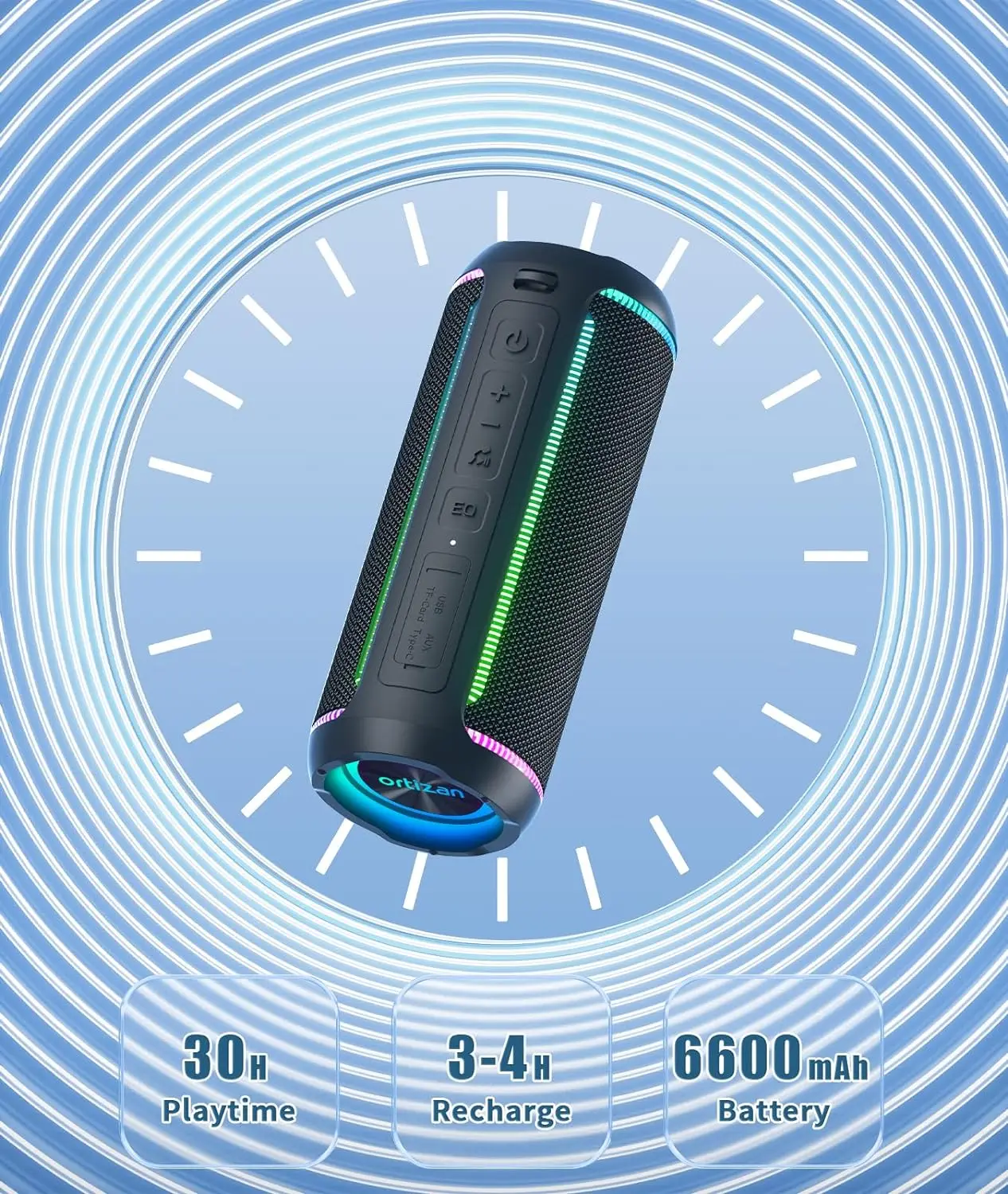 Ortizan X30 Portable Bluetooth Speakers Bass Boost 40W Powerful Wireless IPX7 Waterproof Speaker with 6600mAh Battery USB/TF/AUX Ortizan X30 Portable Bluetooth Speakers Bass Boost 40W Powerful Wireless IPX7 Waterproof Speaker with 6600mAh Battery USB/TF/AUX