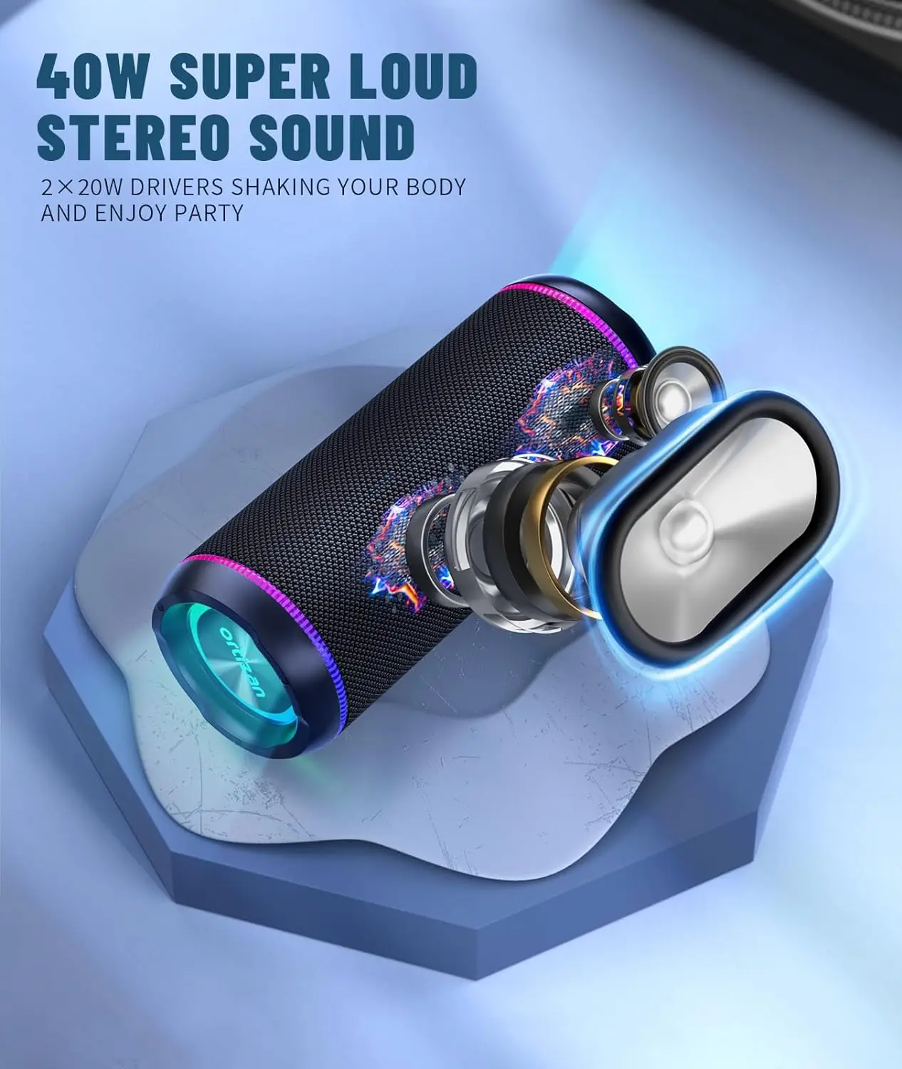 Ortizan X30 Portable Bluetooth Speakers Bass Boost 40W Powerful Wireless IPX7 Waterproof Speaker with 6600mAh Battery USB/TF/AUX Ortizan X30 Portable Bluetooth Speakers Bass Boost 40W Powerful Wireless IPX7 Waterproof Speaker with 6600mAh Battery USB/TF/AUX