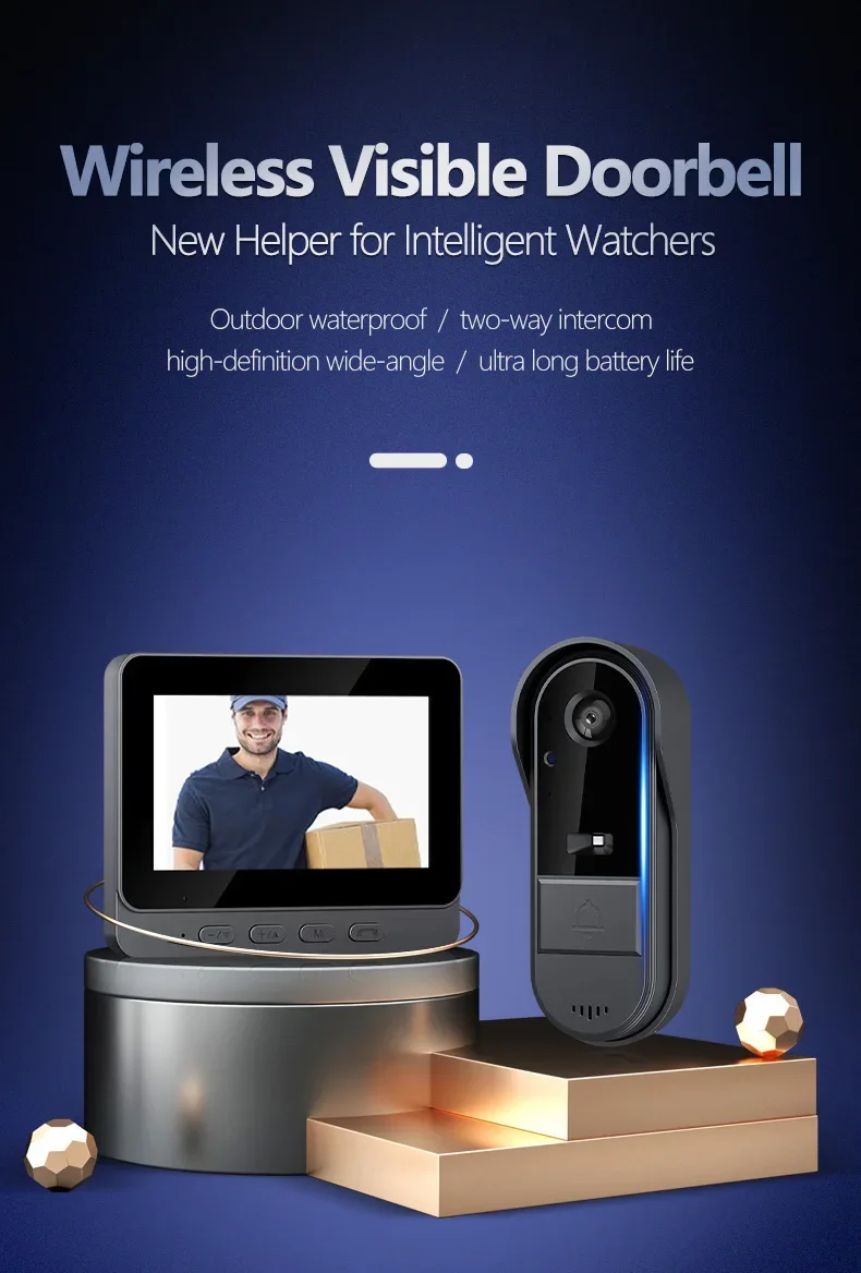 Wireless intercom Doorbell HD Night Vision 4.3in lPs screen Waterproof Visual Doorbell camera smart Home security Video By Bell Wireless intercom Doorbell HD Night Vision 4.3in lPs screen Waterproof Visual Doorbell camera smart Home security Video By Bell