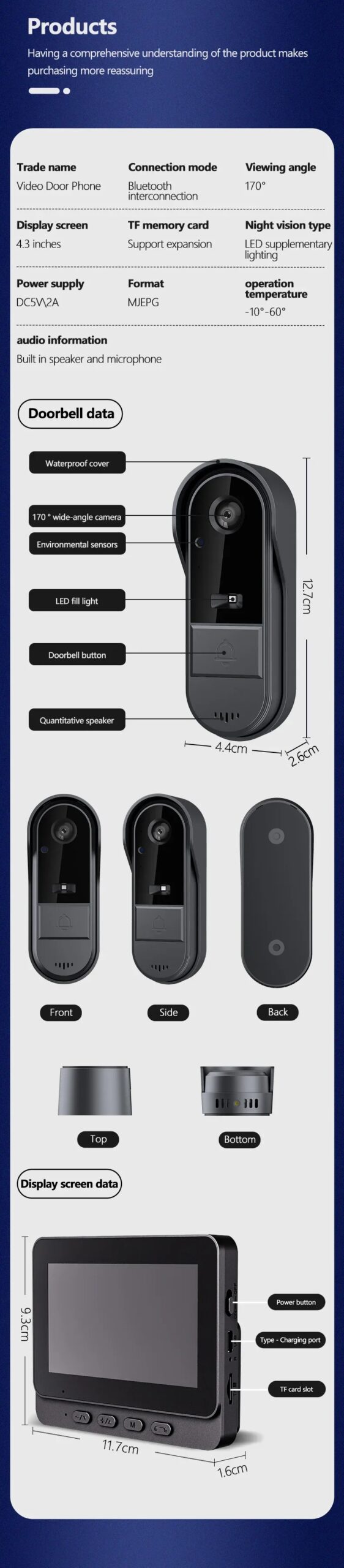Wireless intercom Doorbell HD Night Vision 4.3in lPs screen Waterproof Visual Doorbell camera smart Home security Video By Bell Wireless intercom Doorbell HD Night Vision 4.3in lPs screen Waterproof Visual Doorbell camera smart Home security Video By Bell