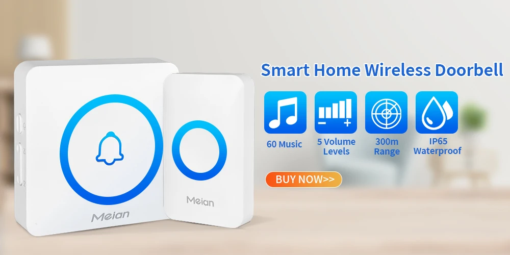 Meian-Outdoor Wireless Doorbell, Smart Home Welcome Doorbell, IP65 Waterproof Door Bell, Chime Kit, 60 Ringtone, LED Flash Alarm Meian-Outdoor Wireless Doorbell, Smart Home Welcome Doorbell, IP65 Waterproof Door Bell, Chime Kit, 60 Ringtone, LED Flash Alarm