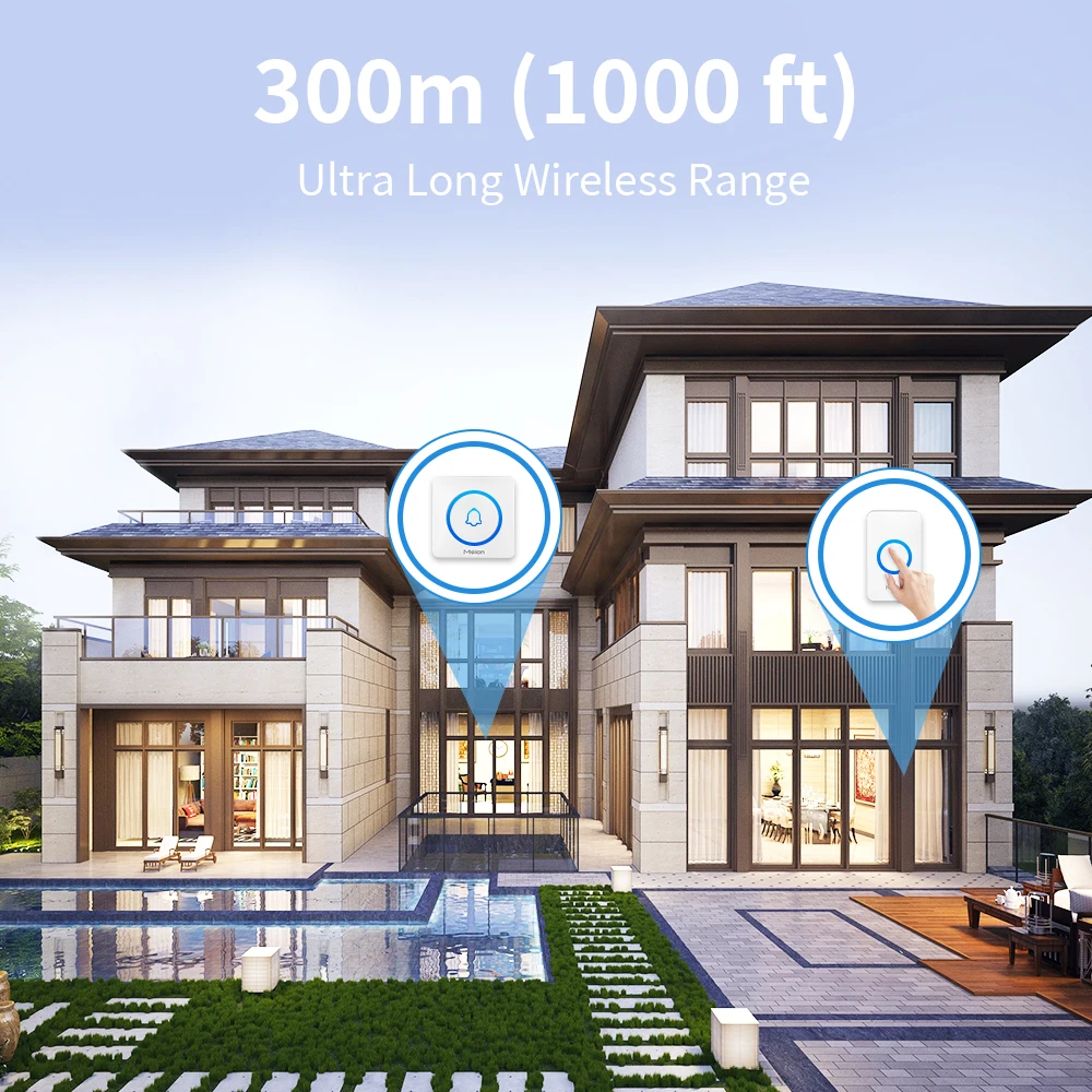 Meian-Outdoor Wireless Doorbell, Smart Home Welcome Doorbell, IP65 Waterproof Door Bell, Chime Kit, 60 Ringtone, LED Flash Alarm Meian-Outdoor Wireless Doorbell, Smart Home Welcome Doorbell, IP65 Waterproof Door Bell, Chime Kit, 60 Ringtone, LED Flash Alarm