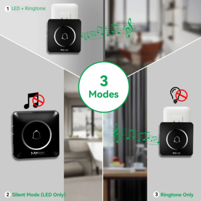 Meian-Outdoor Wireless Doorbell, Smart Home Welcome Doorbell, IP65 Waterproof Door Bell, Chime Kit, 60 Ringtone, LED Flash Alarm - Image 3