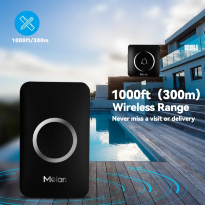 Meian-Outdoor Wireless Doorbell, Smart Home Welcome Doorbell, IP65 Waterproof Door Bell, Chime Kit, 60 Ringtone, LED Flash Alarm - Image 2