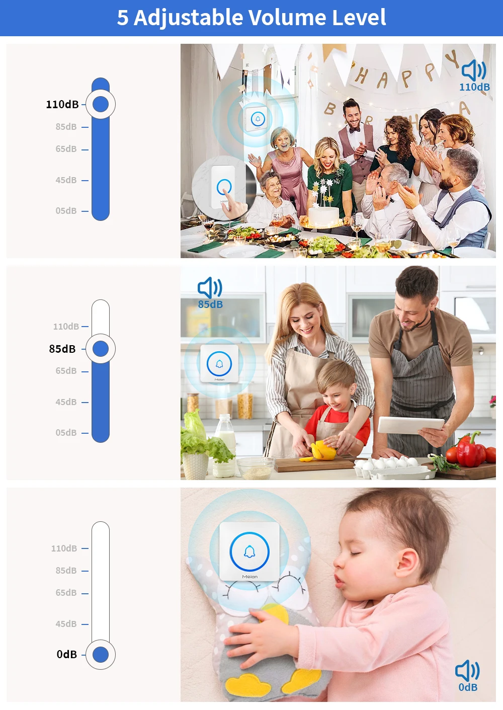 Meian-Outdoor Wireless Doorbell, Smart Home Welcome Doorbell, IP65 Waterproof Door Bell, Chime Kit, 60 Ringtone, LED Flash Alarm Meian-Outdoor Wireless Doorbell, Smart Home Welcome Doorbell, IP65 Waterproof Door Bell, Chime Kit, 60 Ringtone, LED Flash Alarm