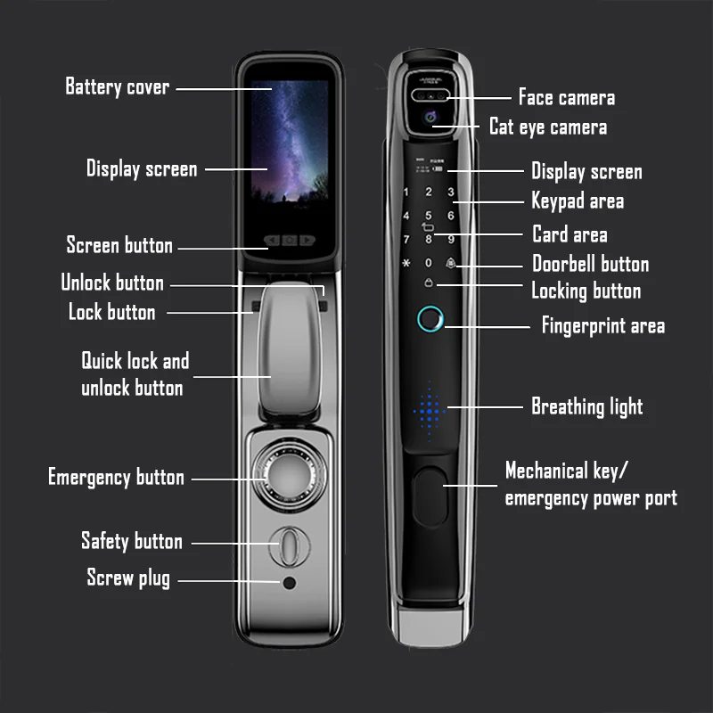 Alexa Voice Control Tuya APP Face Recognition Smart Door Lock Electronic Digital Door Lock Fully Automatic Door Lock With Camera Alexa Voice Control Tuya APP Face Recognition Smart Door Lock Electronic Digital Door Lock Fully Automatic Door Lock With Camera