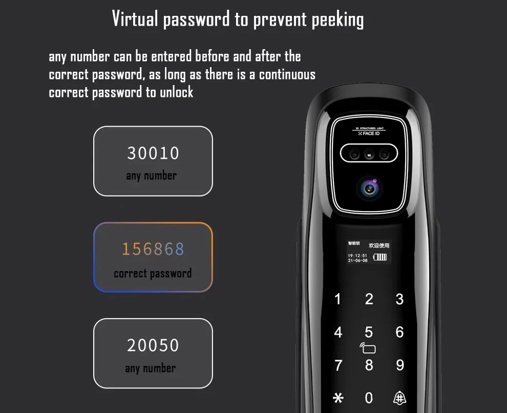 Alexa Voice Control Tuya APP Face Recognition Smart Door Lock Electronic Digital Door Lock Fully Automatic Door Lock With Camera