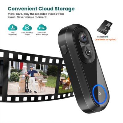 5G 2.4G WiFi Video Doorbell 1080P Wireless Bell Tuya APP Smart Intercom Camera IP65 Waterproof Ring Bell with 7000mAh Battery - Image 5