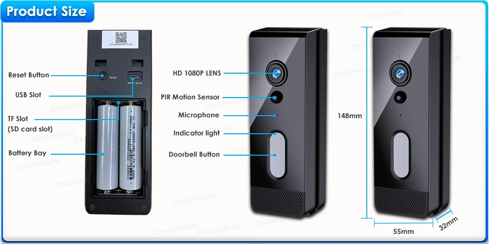 Tuya WiFi Doorbell Camera Outdoor Waterproof IP65 Wireless Video Doorbell Battery Security Protection Door Phone Alexa SmartLife