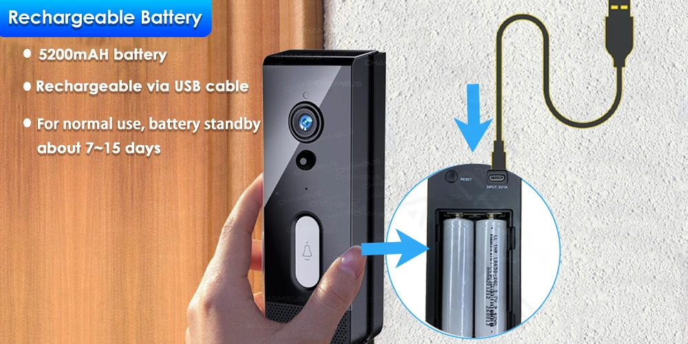 Tuya WiFi Doorbell Camera Outdoor Waterproof IP65 Wireless Video Doorbell Battery Security Protection Door Phone Alexa SmartLife