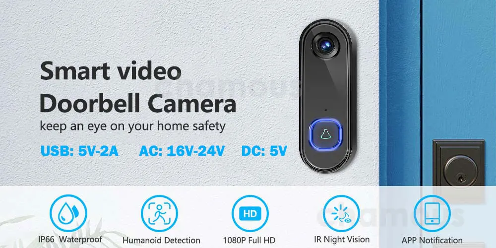 TUYA Video Doorbell WiFi Wireless Outdoor Door Bell Camera AC DC Power 1080P Video Door Phone Waterproof IP65 Alexa Google Home TUYA Video Doorbell WiFi Wireless Outdoor Door Bell Camera AC DC Power 1080P Video Door Phone Waterproof IP65 Alexa Google Home