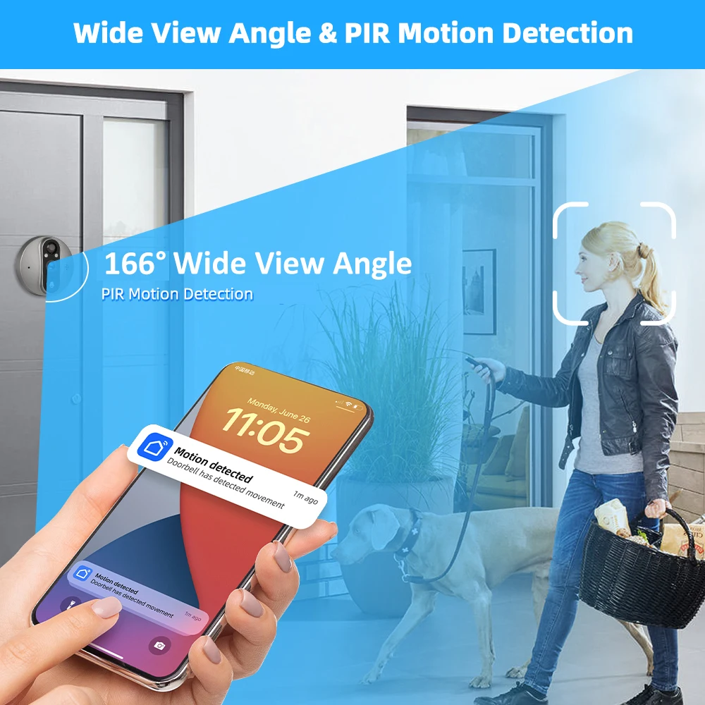 3MP Smart Life Tuya 1080P WiFi Door Bell Eye Peephole Camera 5000mAh Battery PIR Motion Detector IR Alexa Google Digital Viewer 3MP Smart Life Tuya 1080P WiFi Door Bell Eye Peephole Camera 5000mAh Battery PIR Motion Detector IR Alexa Google Digital Viewer
