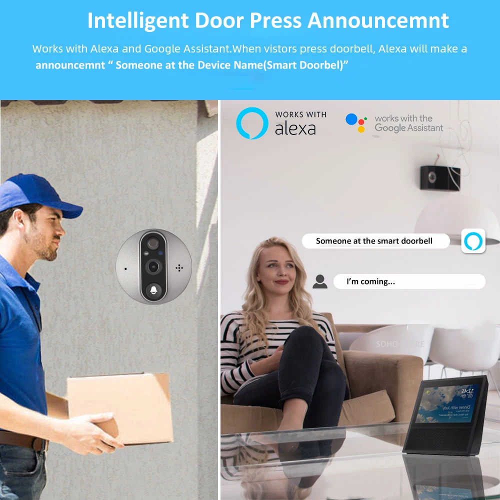 3MP Smart Life Tuya 1080P WiFi Door Bell Eye Peephole Camera 5000mAh Battery PIR Motion Detector IR Alexa Google Digital Viewer 3MP Smart Life Tuya 1080P WiFi Door Bell Eye Peephole Camera 5000mAh Battery PIR Motion Detector IR Alexa Google Digital Viewer