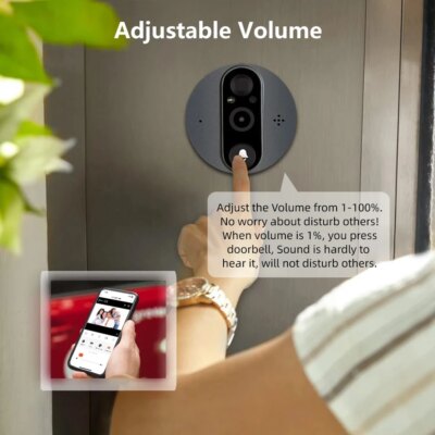 3MP Smart Life Tuya 1080P WiFi Door Bell Eye Peephole Camera 5000mAh Battery PIR Motion Detector IR Alexa Google Digital Viewer - Image 2