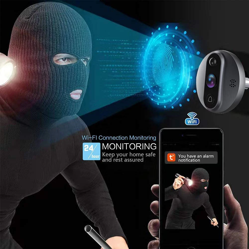 3MP Smart Life Tuya 1080P WiFi Door Bell Eye Peephole Camera 5000mAh Battery PIR Motion Detector IR Alexa Google Digital Viewer 3MP Smart Life Tuya 1080P WiFi Door Bell Eye Peephole Camera 5000mAh Battery PIR Motion Detector IR Alexa Google Digital Viewer