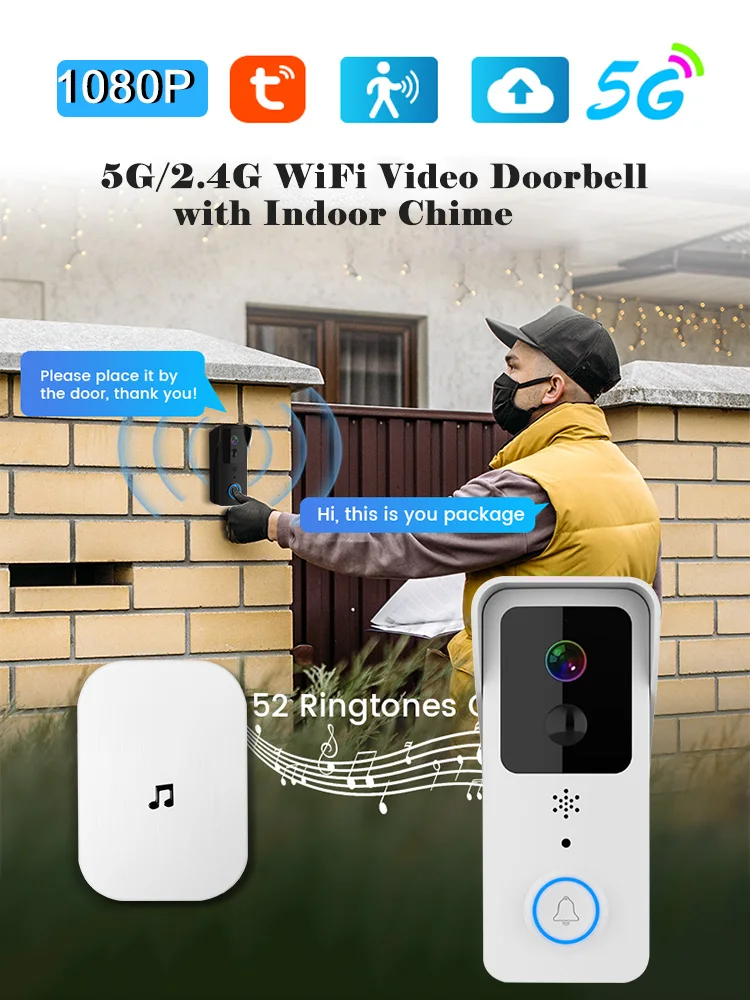 5G 2.4G WiFi Video Doorbell 1080P Tuya Smart Outdoor Wireless Intercom Waterproof Wireless Camera with AC/DC Power Ringing Bell 5G 2.4G WiFi Video Doorbell 1080P Tuya Smart Outdoor Wireless Intercom Waterproof Wireless Camera with AC/DC Power Ringing Bell