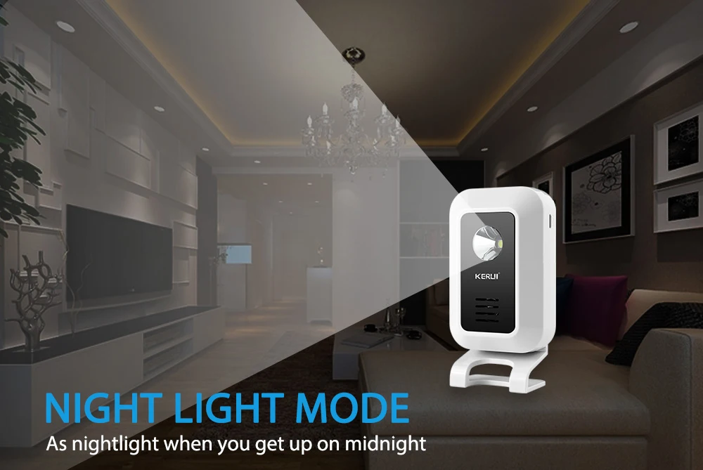 KERUI M7 Welcome Motion Sensor Security Alarm 32 Songs DoorBell Chime Wireless Smart Home LED Night Light Door Window Store Shop KERUI M7 Welcome Motion Sensor Security Alarm 32 Songs DoorBell Chime Wireless Smart Home LED Night Light Door Window Store Shop