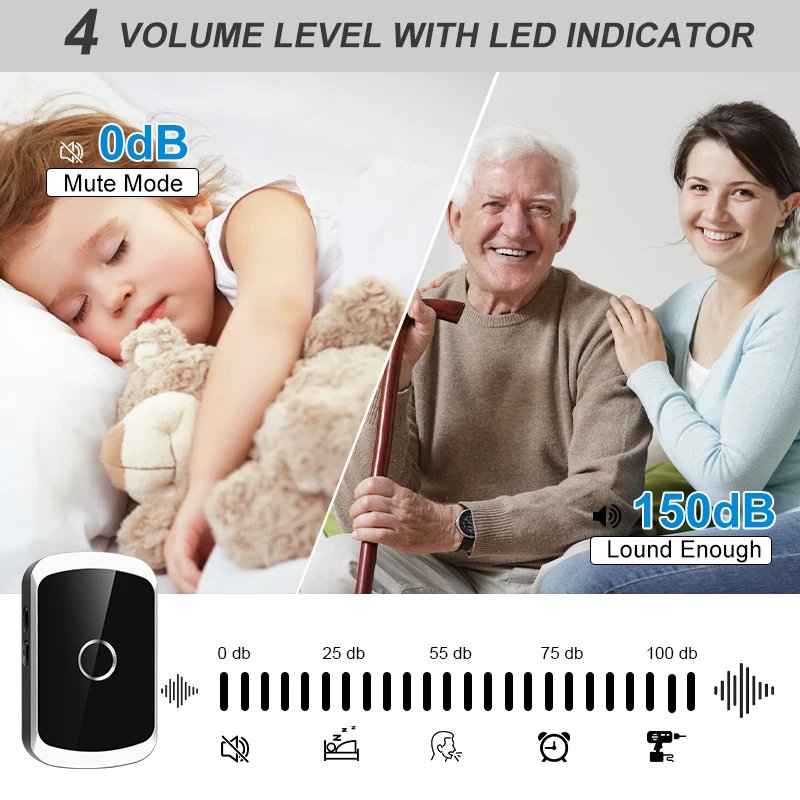 Smart Wireless Doorbell Door Chime Kit No Socket Required 300M/984 FT Remote 38 Songs Melodies Sound Home Door Bell Battery Type - Image 3