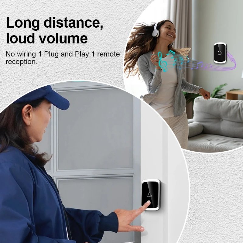 Smart Wireless Doorbell Door Chime Kit No Socket Required 300M/984 FT Remote 38 Songs Melodies Sound Home Door Bell Battery Type - Image 4