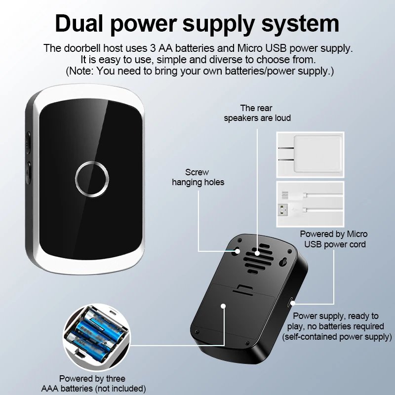 Smart Wireless Doorbell Door Chime Kit No Socket Required 300M/984 FT Remote 38 Songs Melodies Sound Home Door Bell Battery Type - Image 2