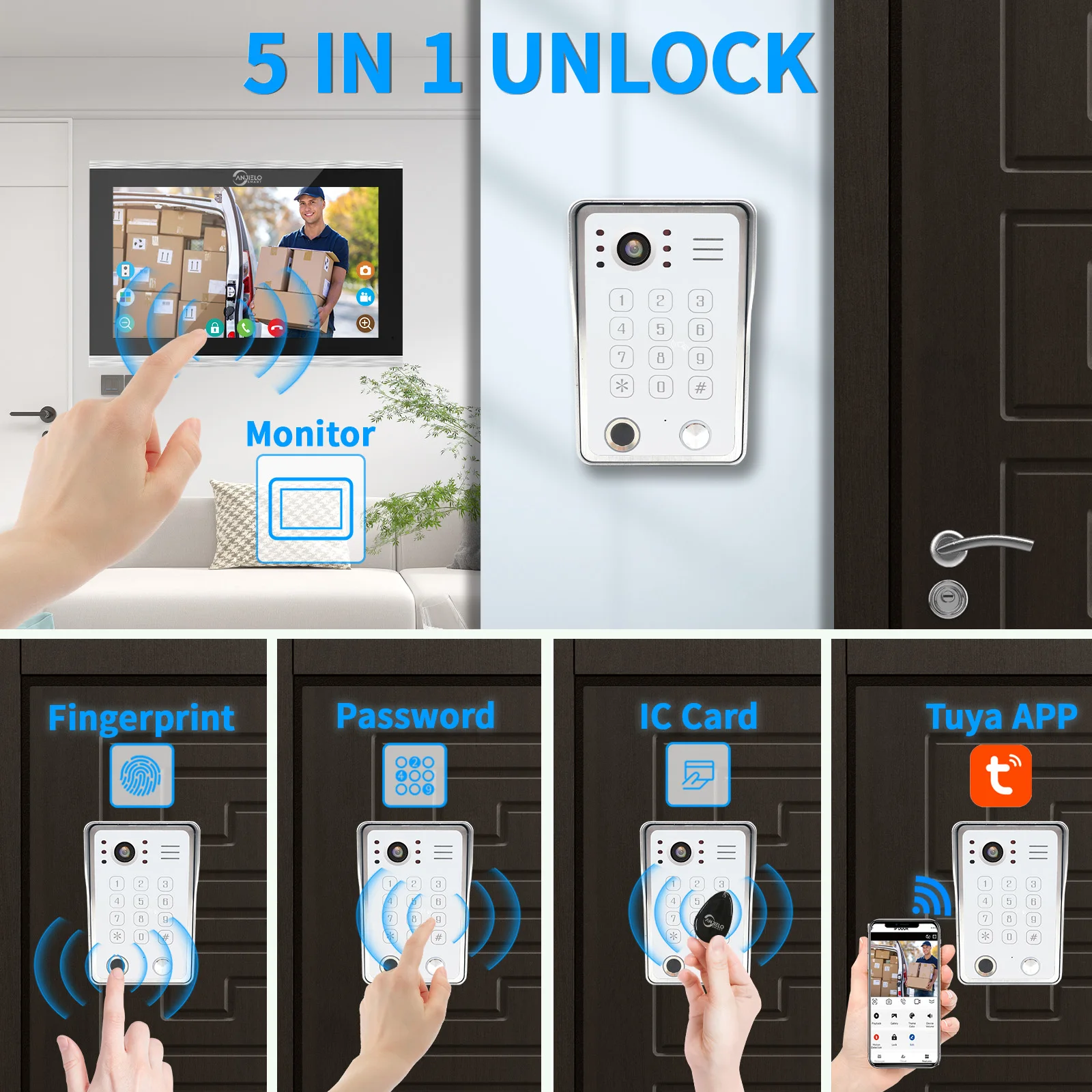 Fingerprint 5in1 Unlock Wifi Doorbell Video Intercom System For Home Doorphone Tuya Smart 1080P Touch Monitor Security Protect