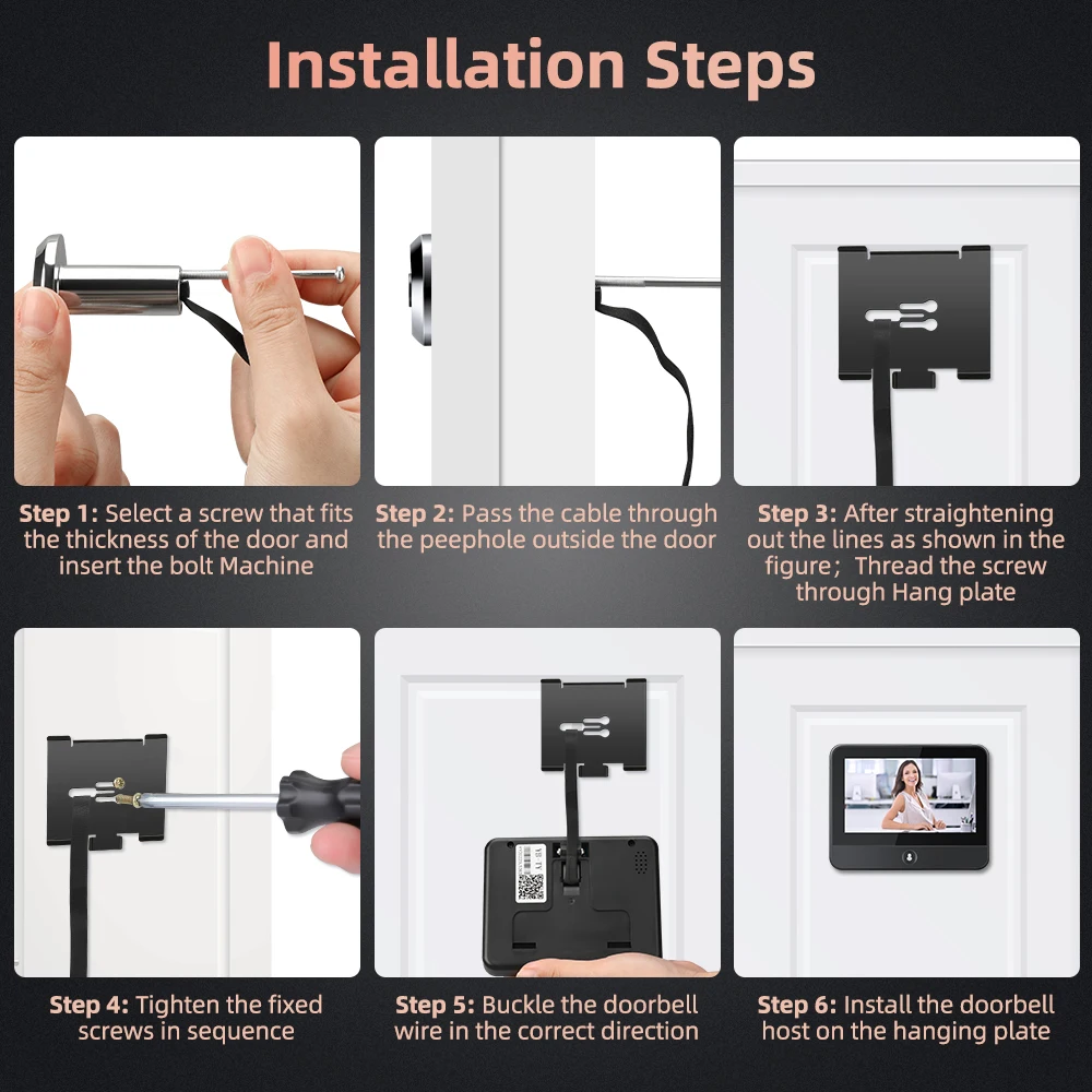WSDCAM 1080P Tuya Doorbell Camera PIR Motion Detection Wifi Doorbell Night Vision Peepholes 4.3 Inch Monitor