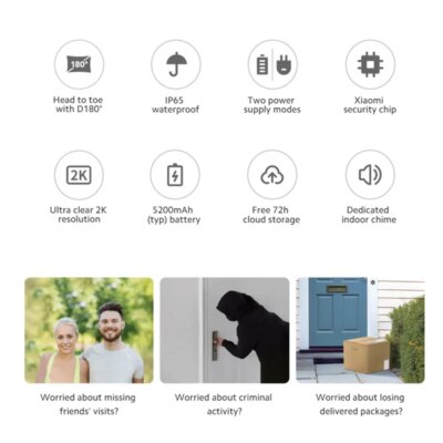 Xiaomi Smart Doorbell 3S 2K Ultra HD Night Vision Video Doorbell Long Battery AI Human Recognition Work with Mi home APP - Image 2