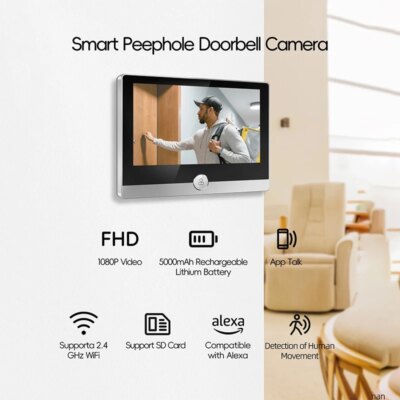 Jeatone Alexa Tuya Smart WiFi Video Peephole 1080P/158° Doorbell Camera For Home 4.3" LCD Screen 24H PIR Movement Detection Eye - Image 3
